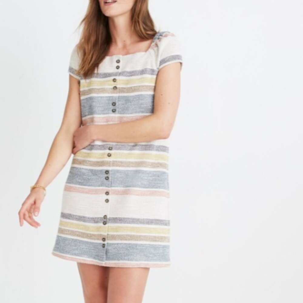 Madewell Texture & Thread Cap-Sleeve Dress in Stripe Size L